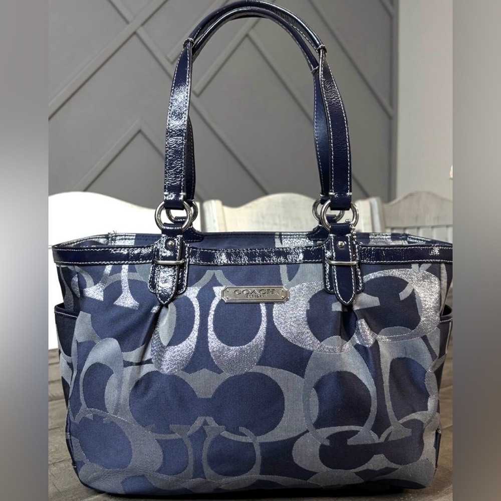 NWT COACH Gal Opt Met Signature Tote,shoulder bag size Medium 3H00066983 Blue - Picture 7 of 16
